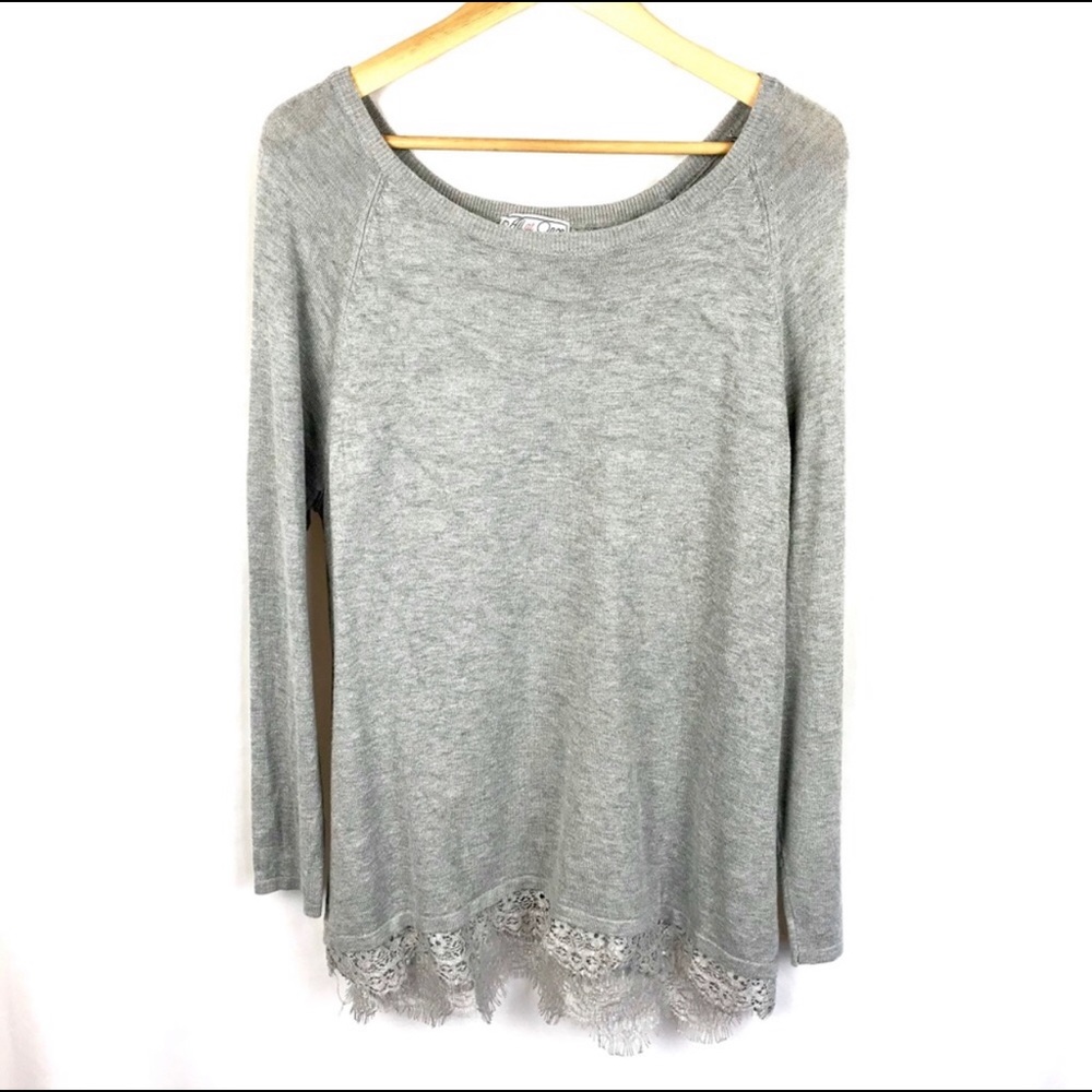 All At Once: gray split back tunic sweater